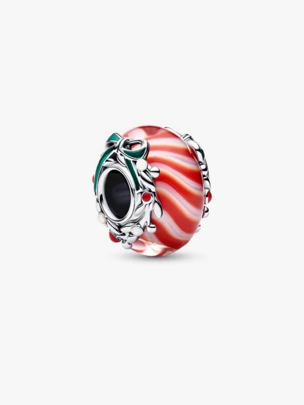Pandora Candy Cane Murano Glass charm with enamel and silver details